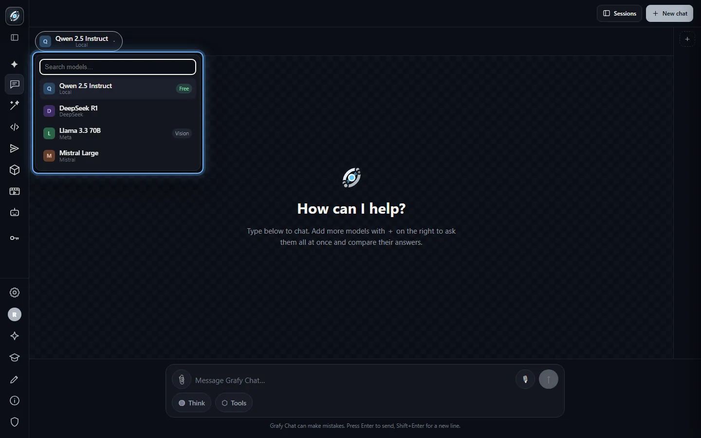 The model picker menu