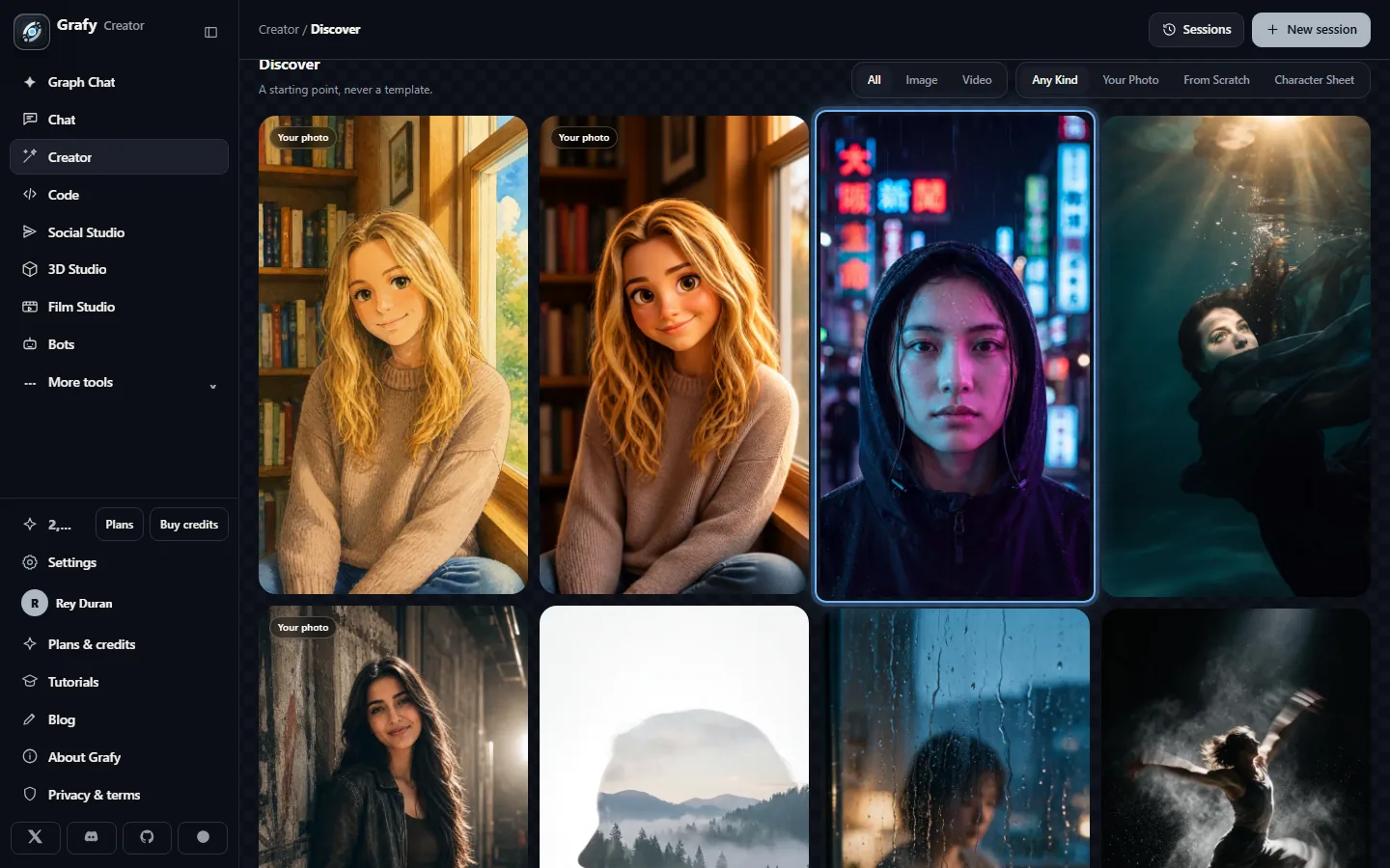 A highlighted template tile on the Discover wall