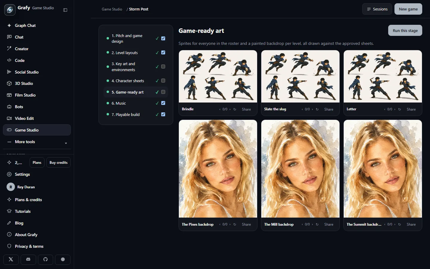 Sprites and level backdrops in the game-ready art grid