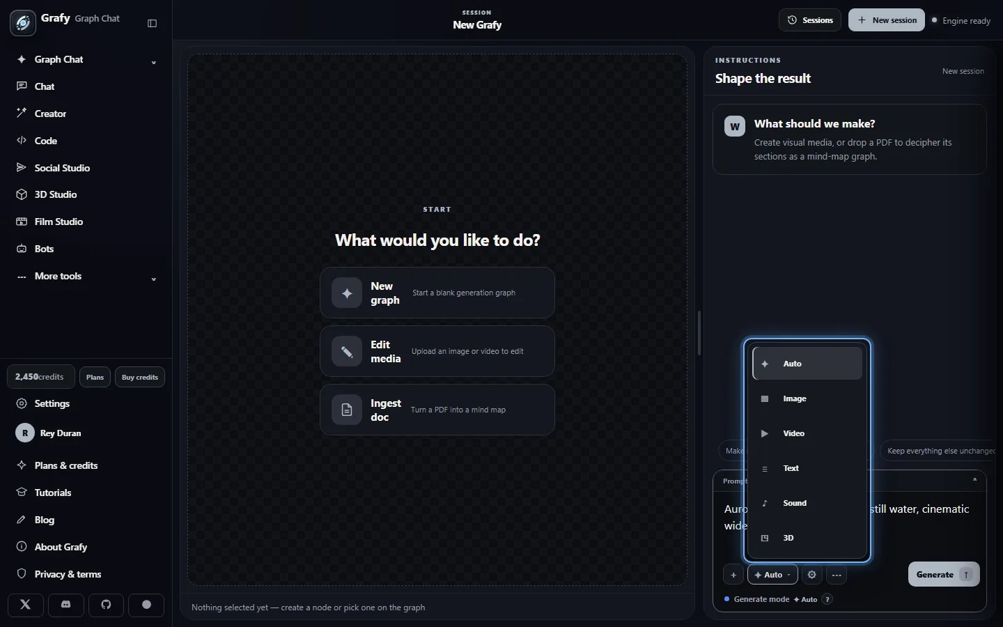 Modality picker with Auto, Image, Video, Text, Audio and Model options