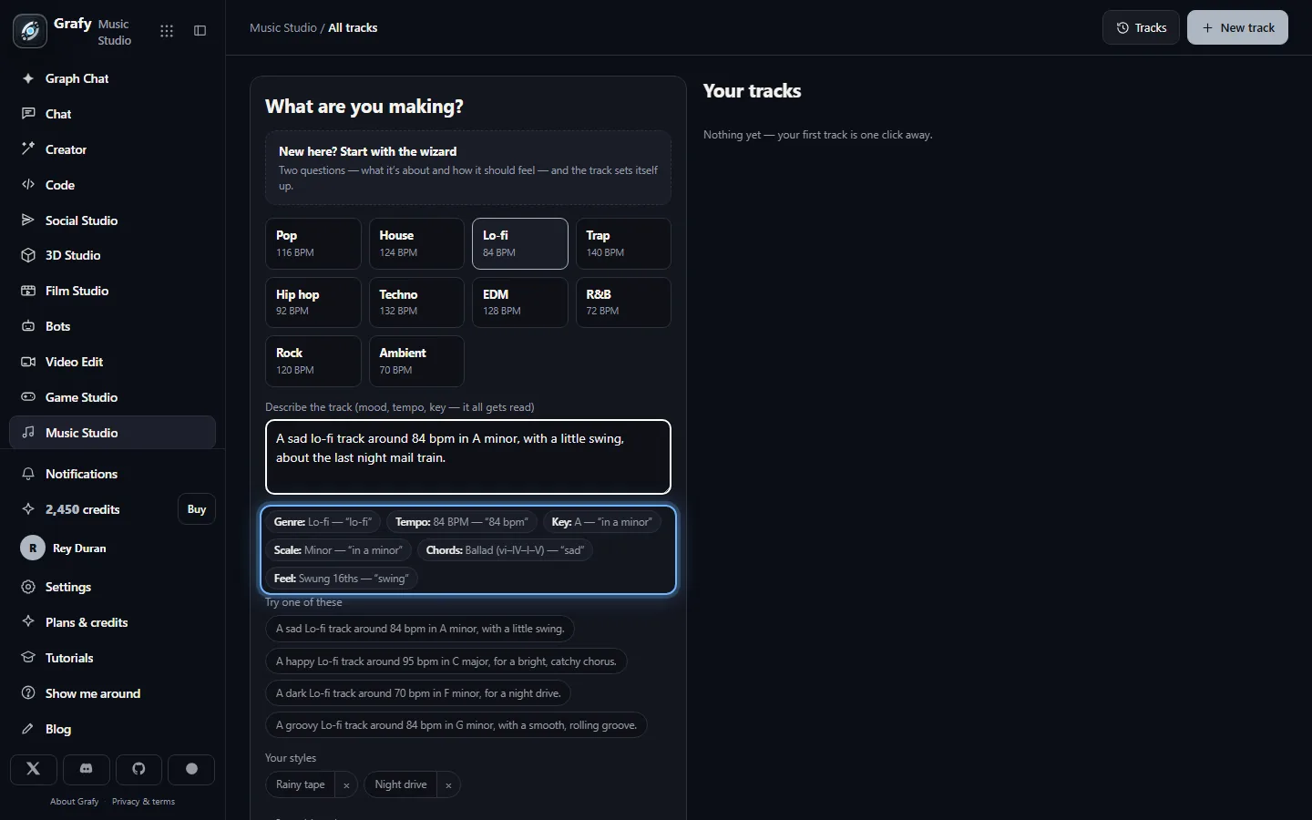 The Music Studio new-track form with a brief and its live readings
