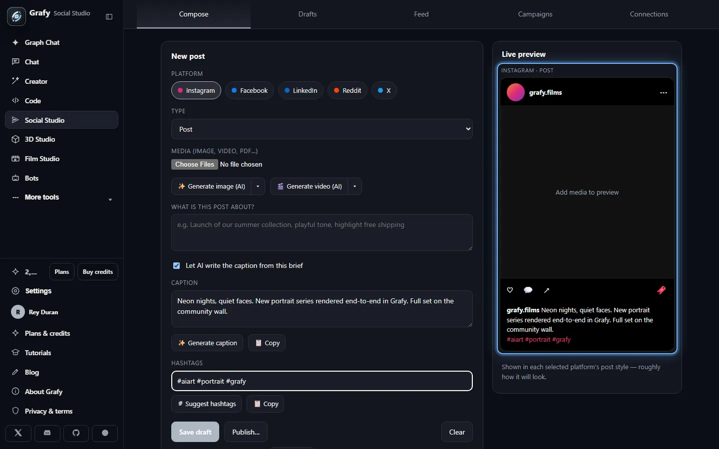 Composing a post with a live preview
