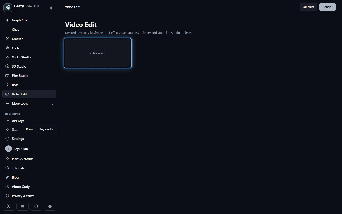 Video Edit home with the New edit card